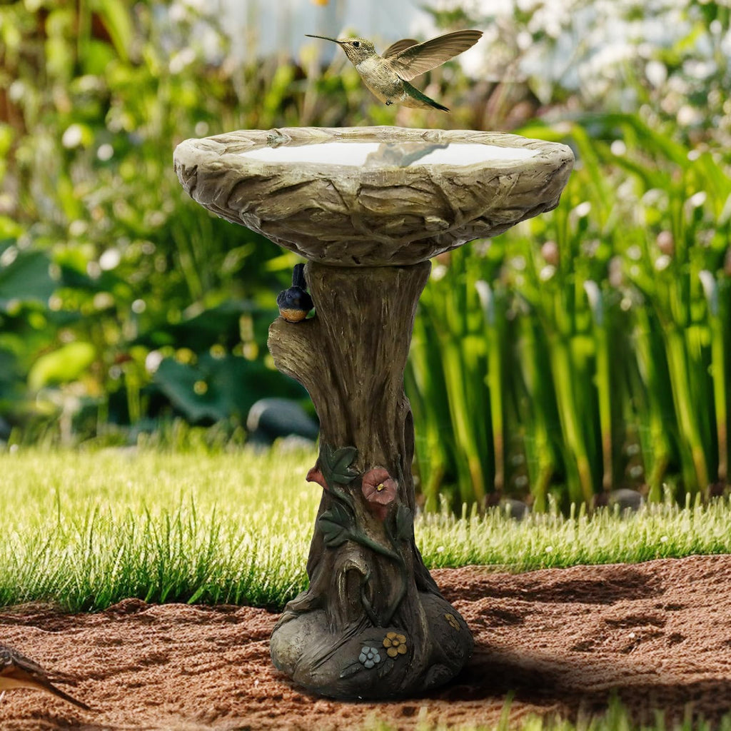 25.5" H Concrete Tree Shape Bird Bath with Decorative Faux Bird – 25.5" H * 17.7" Φ Rustic Design Birdbath, Enhances Garden, Patio, Yard, Lawn Décor