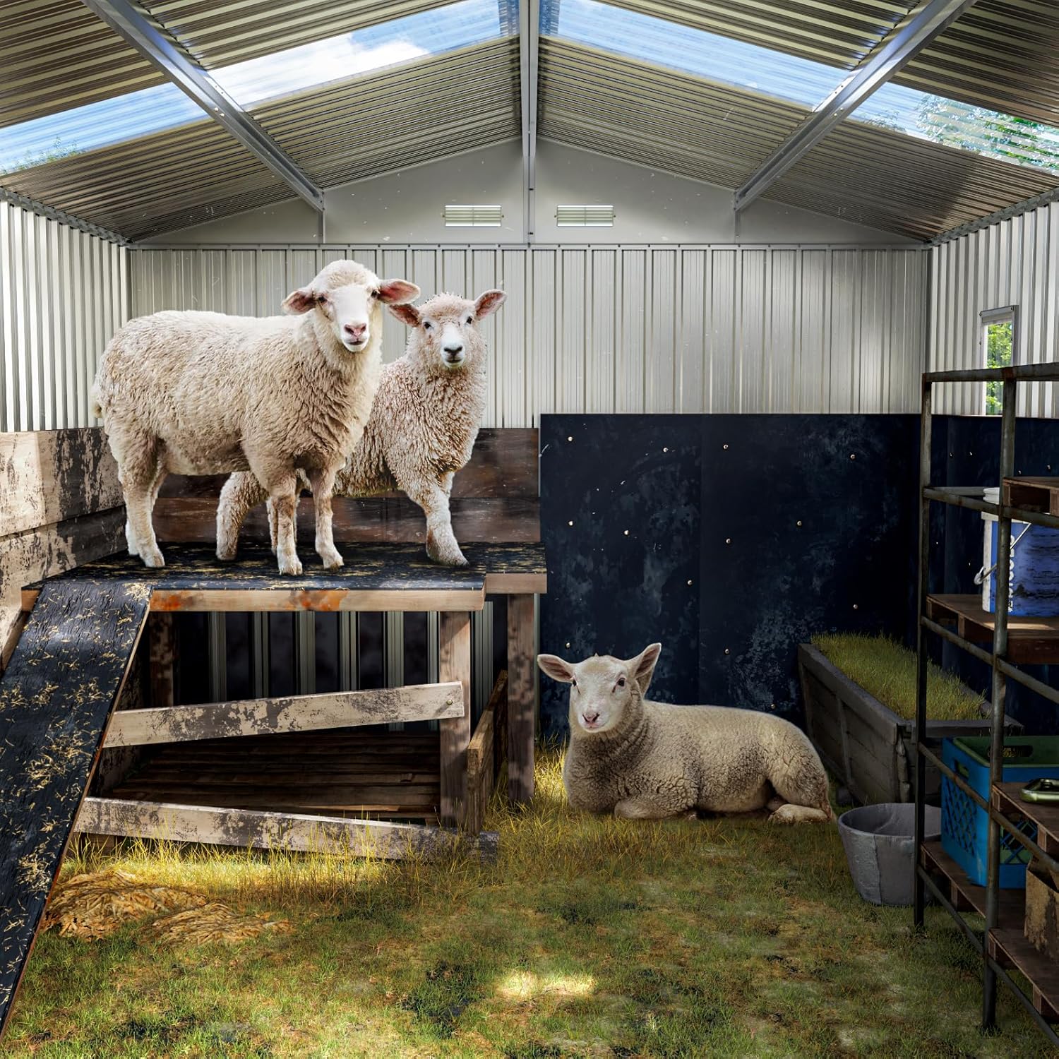 10X12X7.5 FT Outdoor Steel Storage Shed with Lockable Doors, 2 Windows, Transparent Roof Panels (Wood Panels & Frame Floor Not Included), Ideal for Patio Storage,Garbage Can, Chicken Coop，Brown