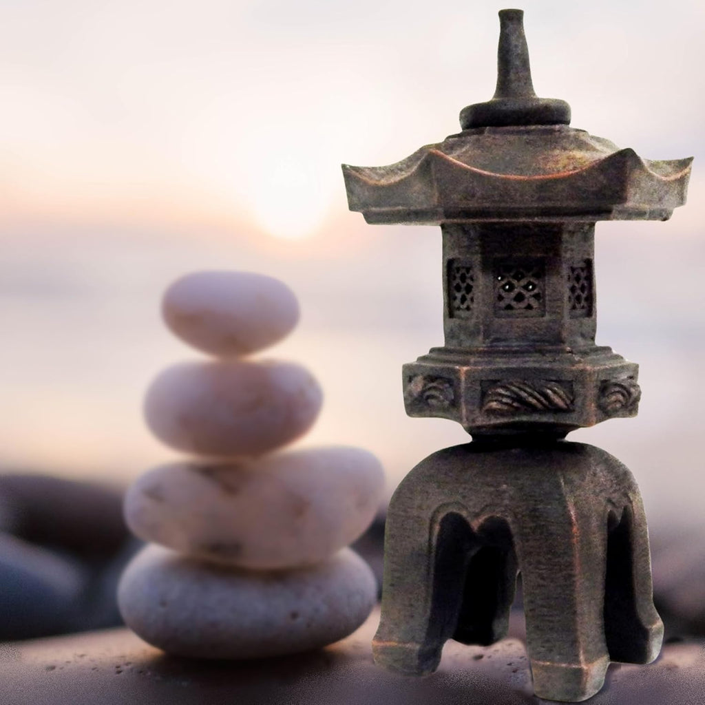 Bellaa 24429 Pagoda Stupa Zen Garden Decor Lawn Ornament Nara Japanese Style Asian Temple Lighthouse Oriental Lantern Toro Outdoor Statue 17 inch