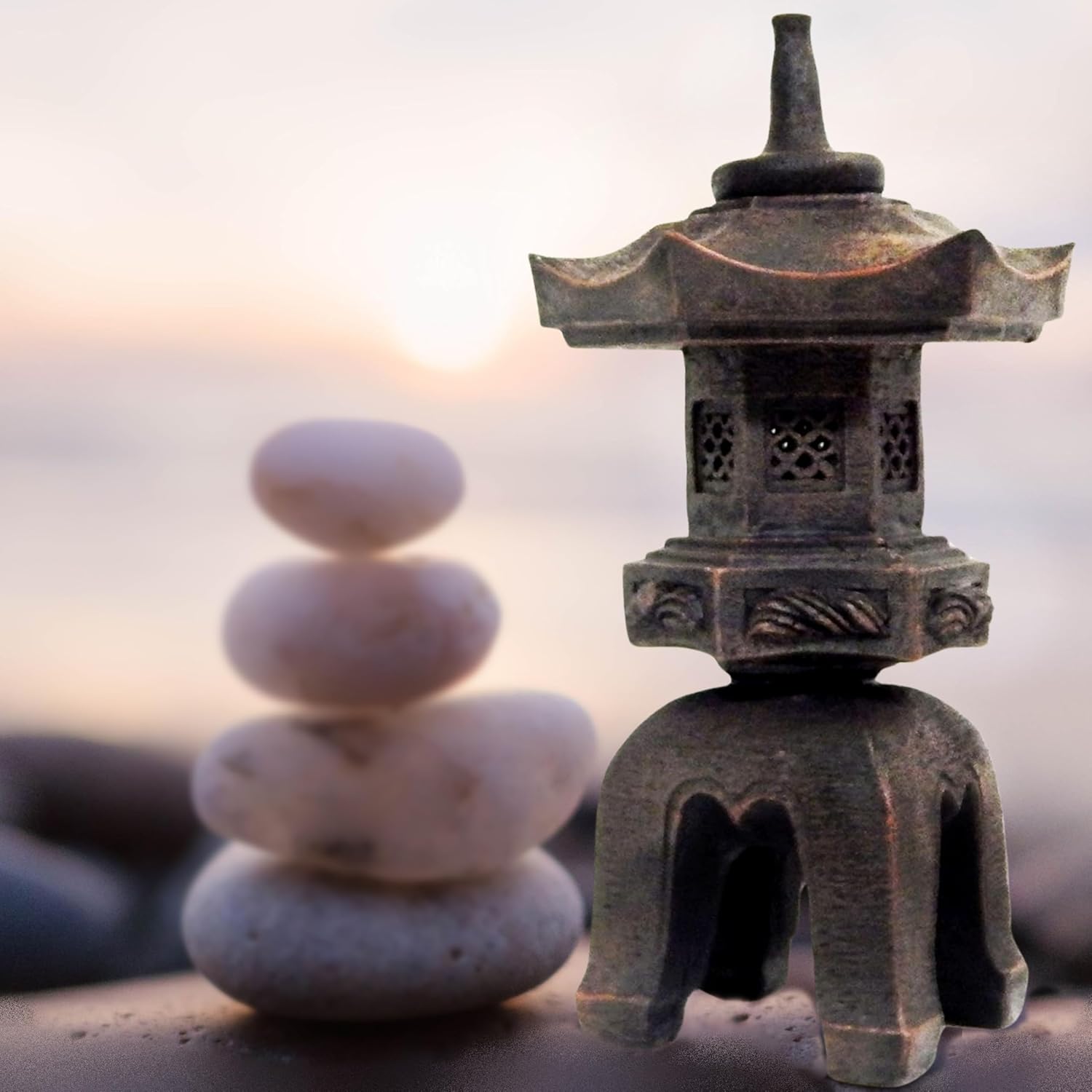 Bellaa 24429 Pagoda Stupa Zen Garden Decor Lawn Ornament Nara Japanese Style Asian Temple Lighthouse Oriental Lantern Toro Outdoor Statue 17 inch