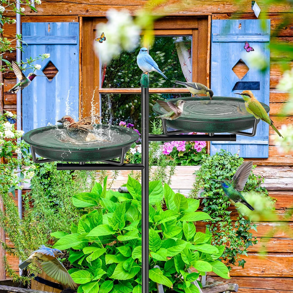Metal Bird Bath for Outside, Vintage Freestanding Birdbaths Feeder Bowl, Stable & Easy to Clean Birdfeeder for Outdoors Garden Yard Lawn Decor (Retro Green)