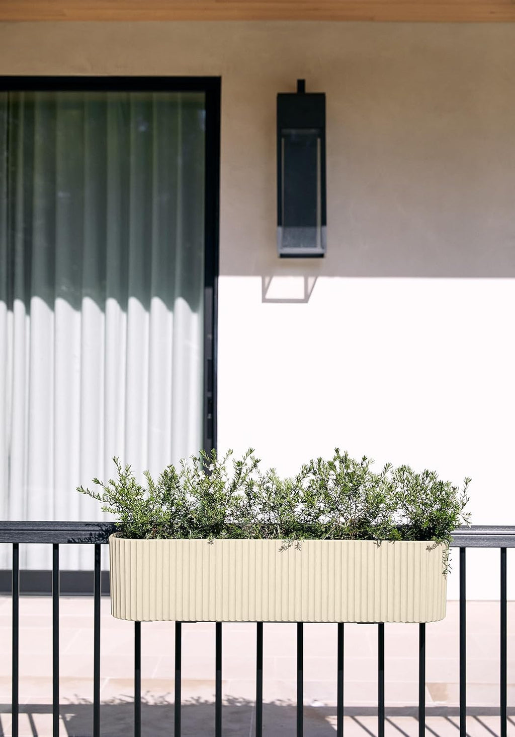 Veradek Demi Series Railing Planter - Hanging Planter Box for Windowsill/Balcony | Plastic-Stone Composite w/Railing Bracket | Modern Décor for Flowers