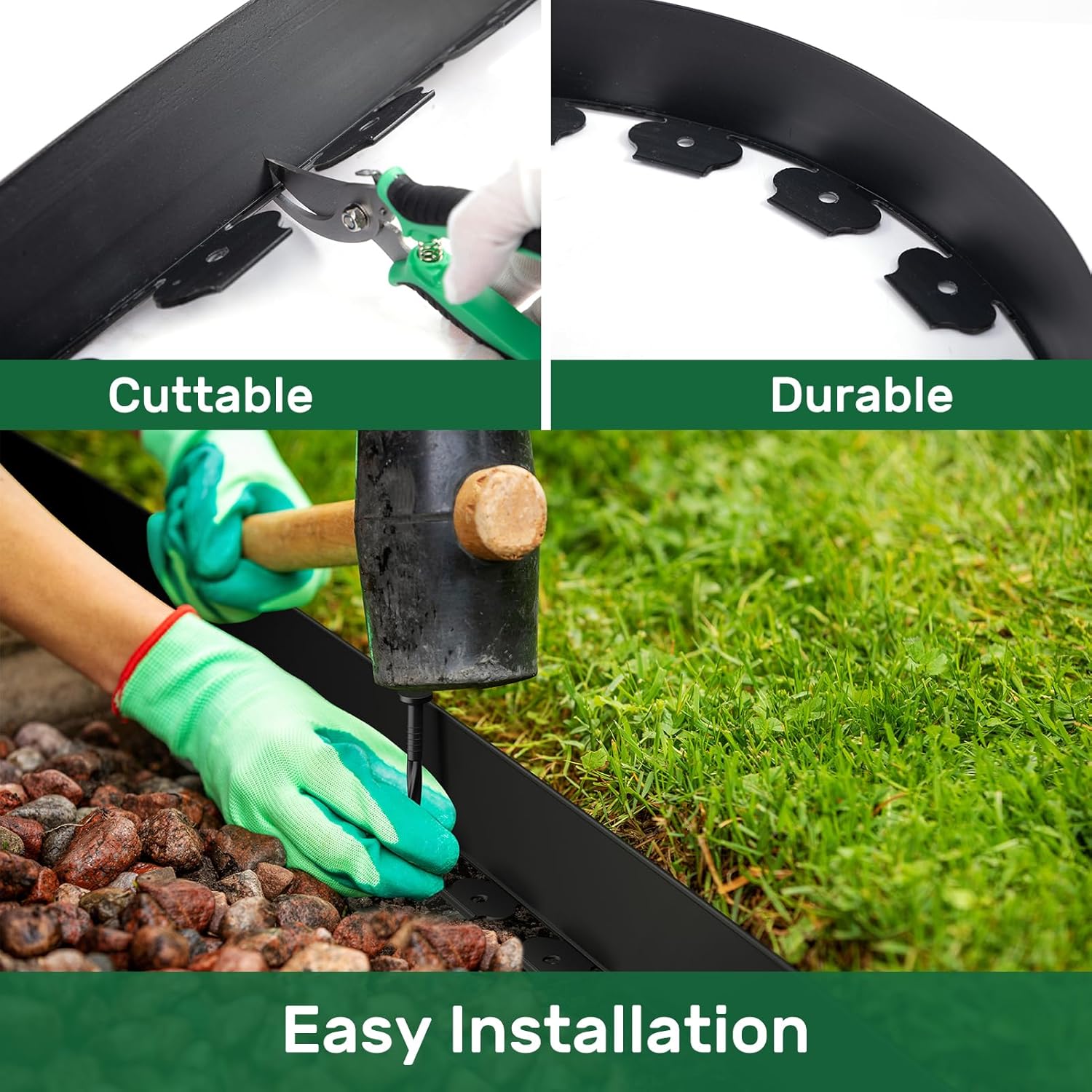AGTEK 98FT Plastic Landscape Edging Kit 3inch Height No-Dig Garden Edging Border Lawn Edging Roll for Flower Bed Lawn Yard, Black, with 60 Anchoring Spikes