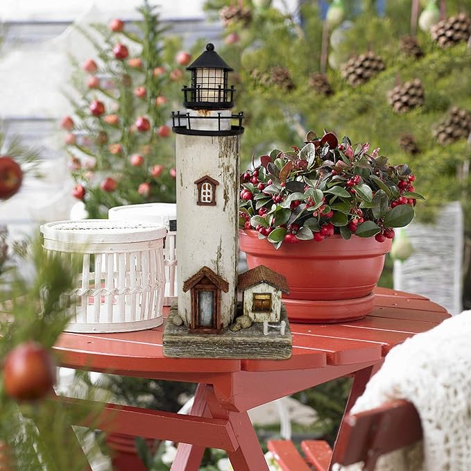 Wooden Lighthouse Decor with Light, Decorative Nautical Lighthouse Rustic Ocean Sea Beach Themed Lighthouse Decoration, Handcrafted Tabletop Nautical Themed Home Decor Bathroom Decor