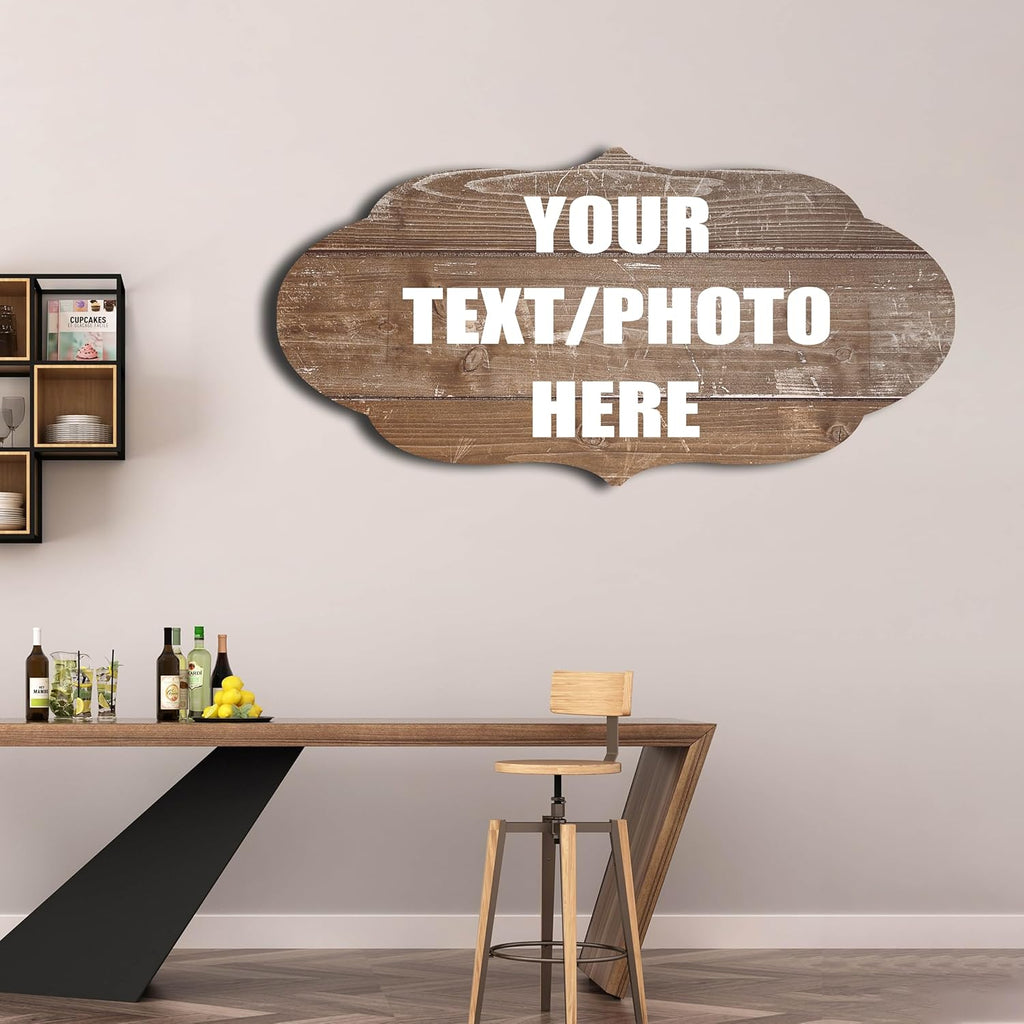 Custom Personalized Wood Text Signs, 3 Sizes, 30 Fonts, 9 Wood Colors, Custom Patterns - Blank Shaped Wood Signs, Farmhouse Decorative Wood Signs, Home, Kitchen, Rustic Wall Decor.