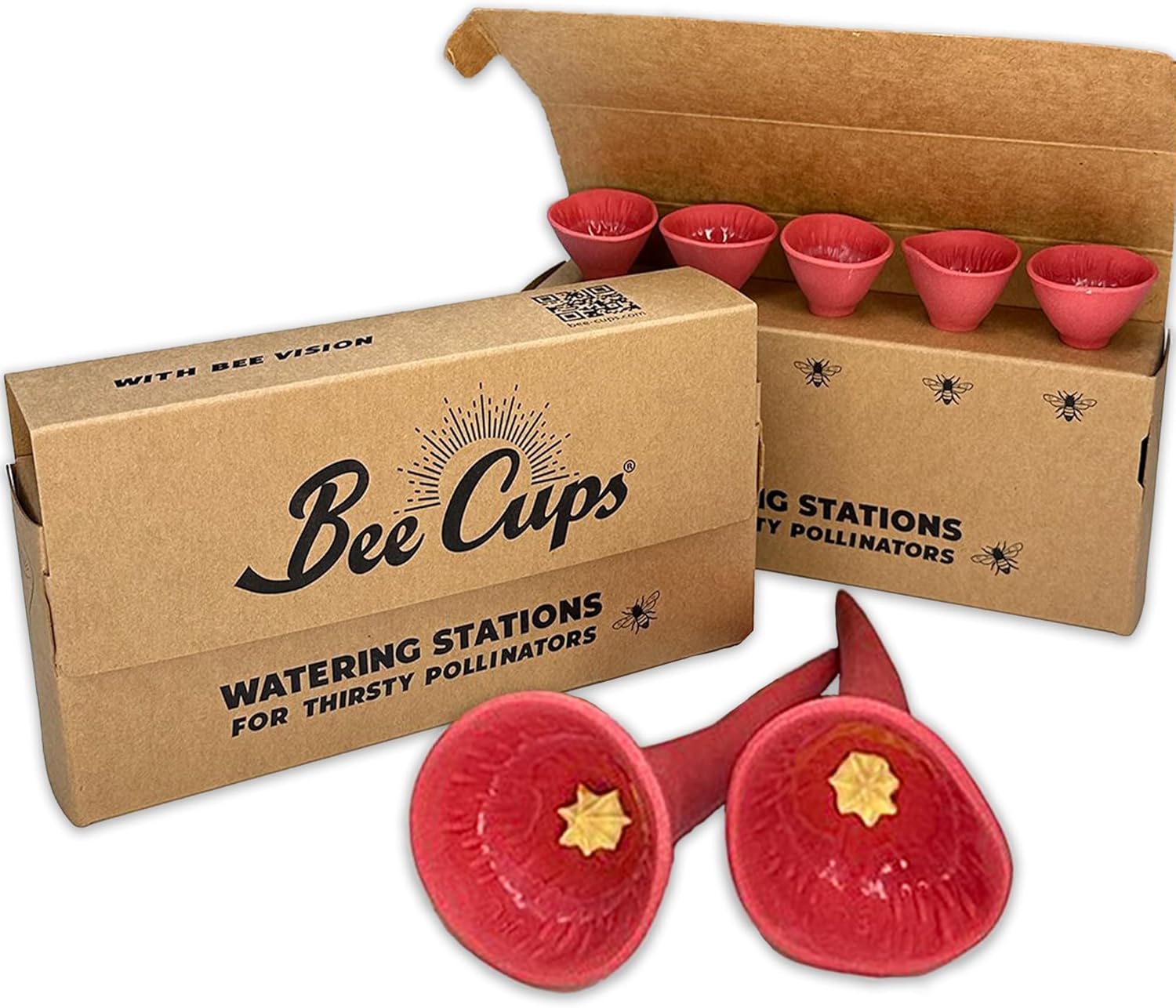 5 Pack, Bee Watering Station, 100% Handmade Porcelain, Bee and Butterfly Feeder for Garden, Outdoor Feeder for Thirsty Pollinators, 0 Plastic, Bee Attracting Glaze (5, Butterfly Special Red)
