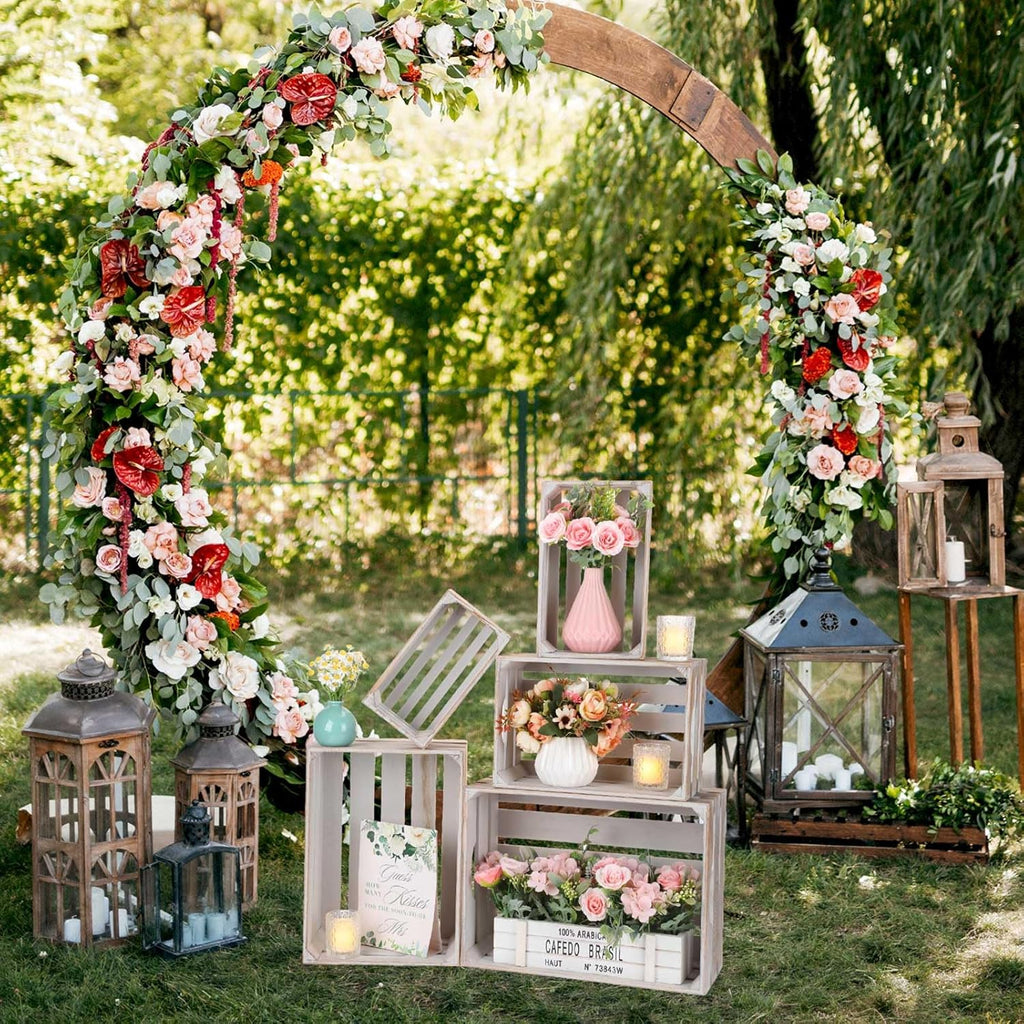 Soaoo 5 Pcs Decorative Nesting Wooden Crates for Storage Display 5 Size Large Small Rustic Wood Decorative Storage Crates with Handle Farmhouse Crate Box Container Made from Pine(Vintage Gray)