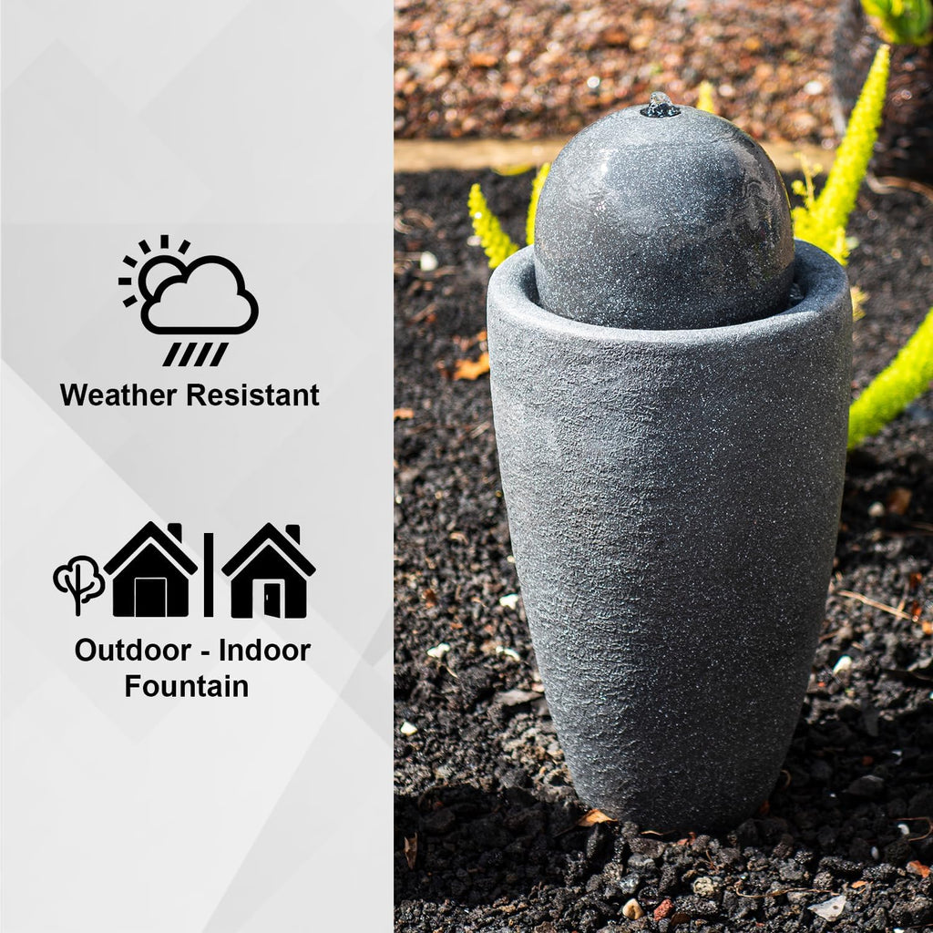 XBrand 25.98" H Round Stone Indoor/Outdoor Modern Stone Textured Sphere Water Fountain w/LED Lights, Gray