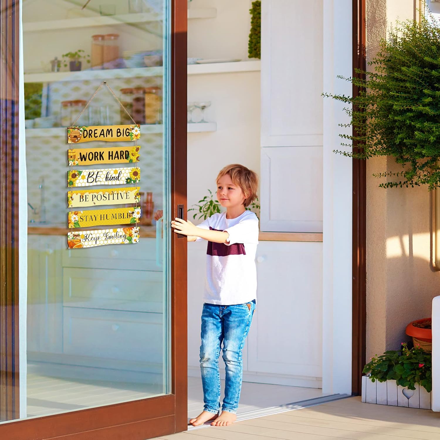 6 Pieces Rustic Wall Hanging Plaque Sign Inspirational Wall Art Farmhouse Wooden Door Signs Positive Plaque with Quotes Motivational Quote Decor for Office Bedroom Living Room(Floral Style)