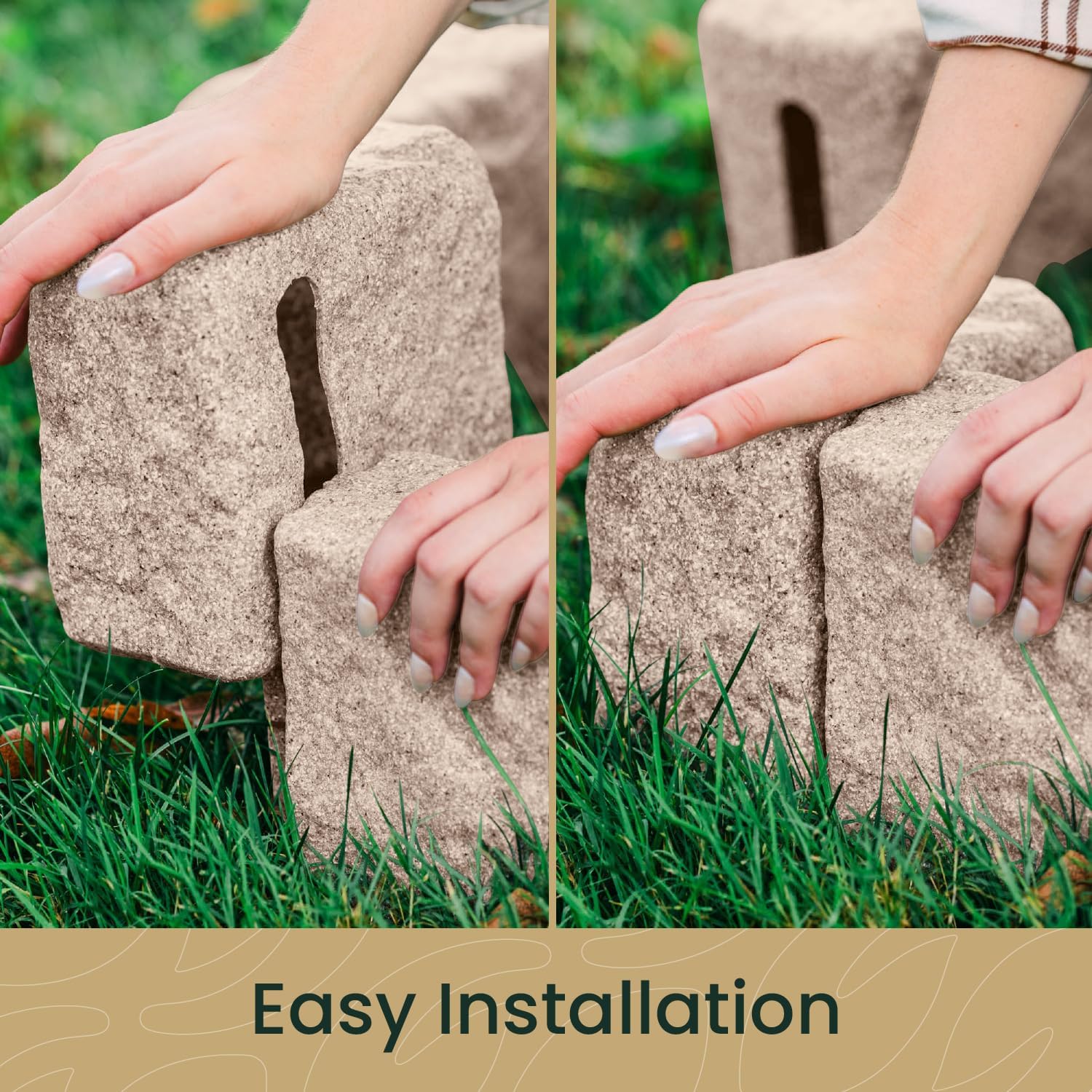 Beuta Landscape Edging | Garden Edging Border | Faux Stone Blocks for Lawn Edging, Flower Beds & Yard Edging– 40 Pack | Each Section Has 6 Blocks 48" L x 4" W x 6.5" H | 80 Spikes | Cobblestone