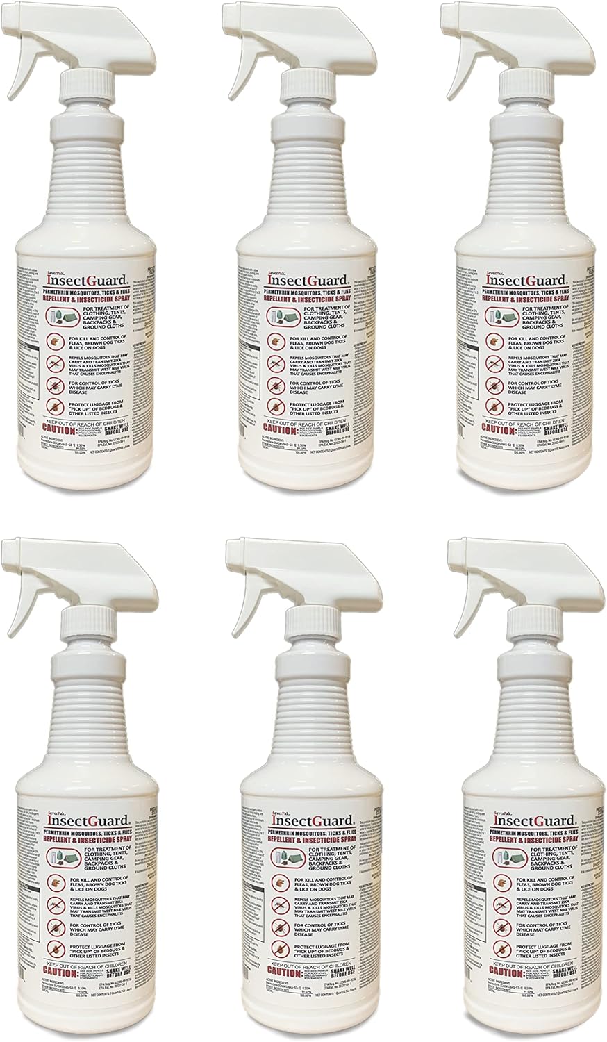 InsectGuard Permethrin Mosquitoes, Ticks and Flies Repellent & Insecticide Spray Quart (32oz) 6 Pack - Case Pack