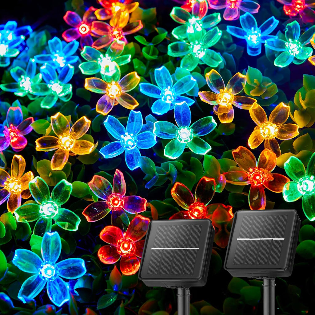 Brightown 2 Pack Total 52FT 120 LED Flower Solar String Lights Outdoor Waterproof Fairy Lights for Garden Yard Fence Patio Christmas Tree Wedding Party Decor, Multicolor