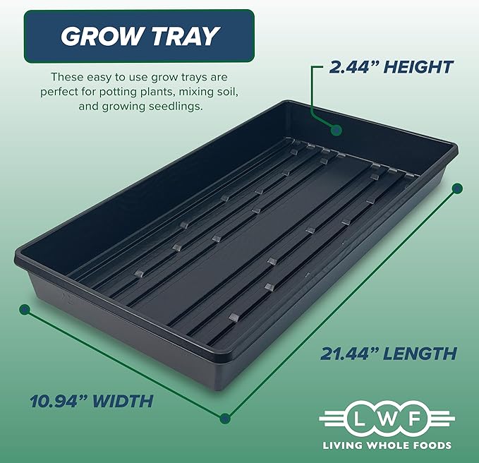 10 Plant Growing Trays (No Drain Holes) - 20" x 10" - Perfect Garden Seed Starter Grow Trays: for Seedlings, Indoor Gardening, Growing Microgreens, Wheatgrass & More - Soil or Hydroponic