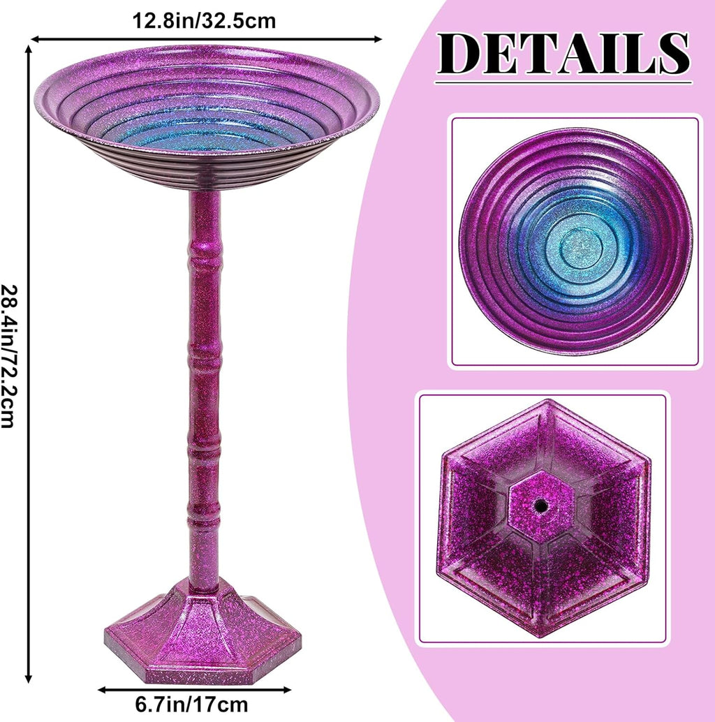 Metal Bird Bath for Outdoors, 28.4" Freestanding Garden Metal Birdbaths with Stable Upgrades Stake, Easy to Clean Birdfeeder for Outside Garden Yard Lawn Decor(Gradient Purple)