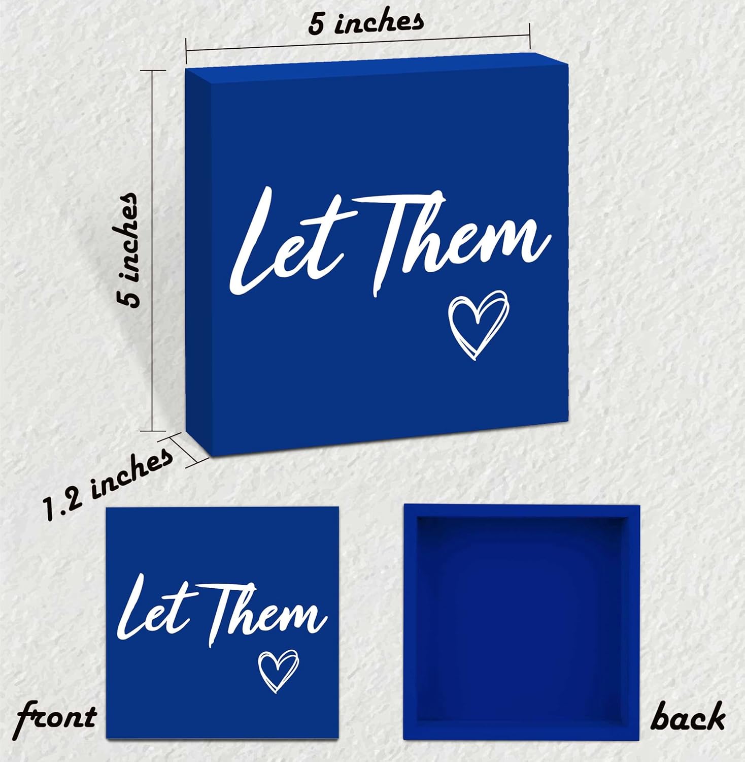 Let Them Wooden Sign, Mental Health Quote Farmhouse Wood Box Sign 5 X 5", Let Them Office Desk Accessories for Cubicle Decor, Office Gifts for Coworkers Women, Office Decorations for Work (Blue)