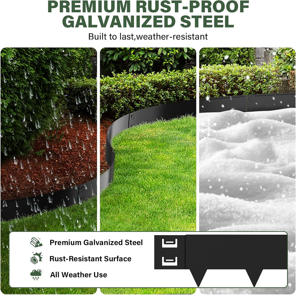 Galvanized Steel Landscape Edging - 40 Inch Strips, 6 Inch Depth, 6-Pack Black Bendable Metal Edging (20FT Total Length)