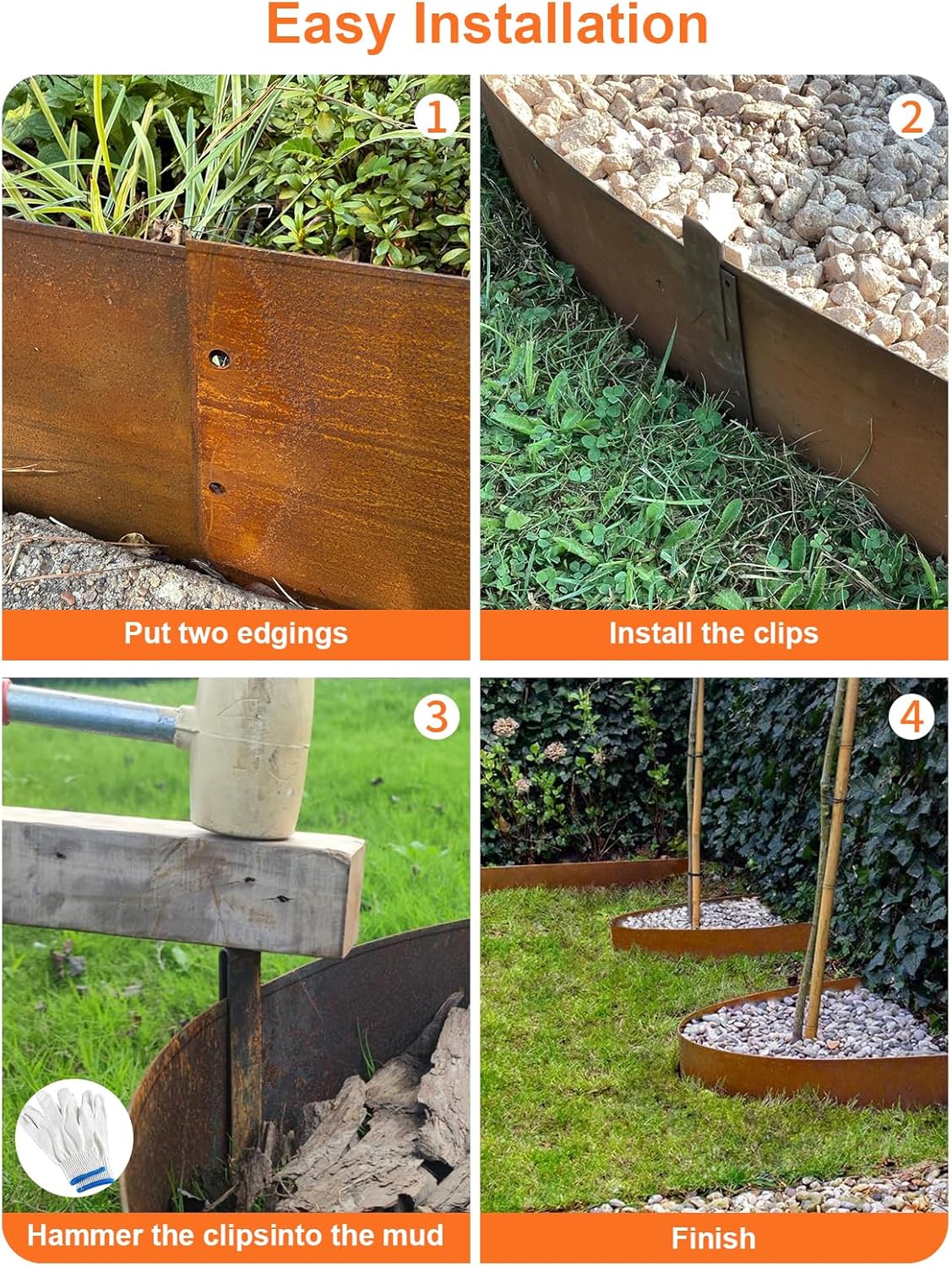 Vinci Landscape Edging Border, 40" L x 8" H 3Pack 10FT Total Rusted Corten Steel Garden Edging with Spikes, Sturdy Elegant Metal Lawn Broder for Flower Beds, Pathways, Paver Edges and Yard