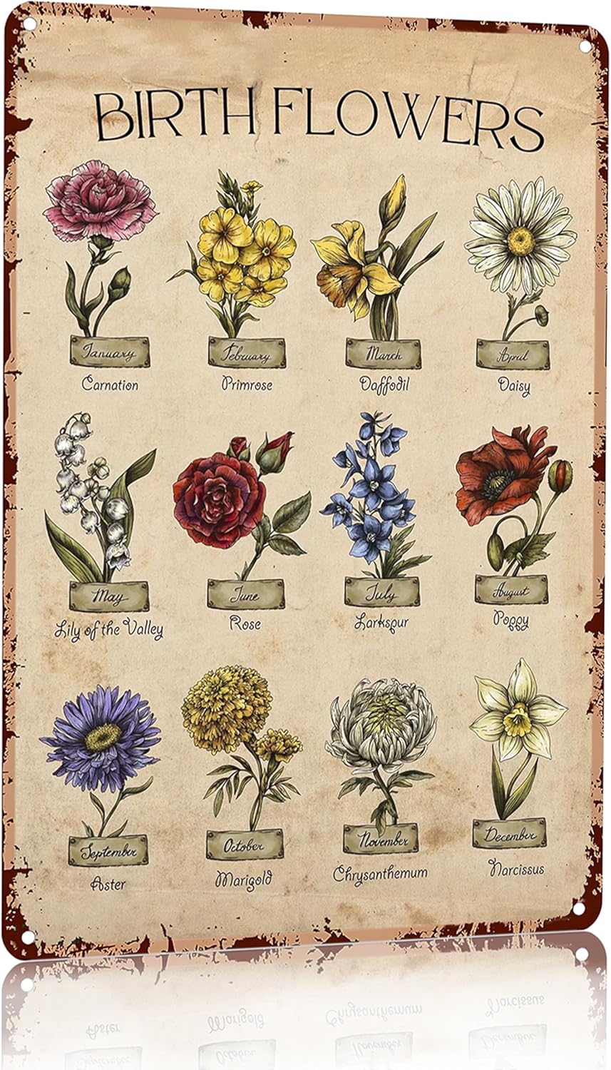 Bestylez Garden Gifts Vintage Gardening Signs Mom Grandma Birth Month Flower Tin Sign for Home Garden Greenhouse Living Room Bedroom Yard Cottage Outdoor Decor 8X12 Inch (3355)