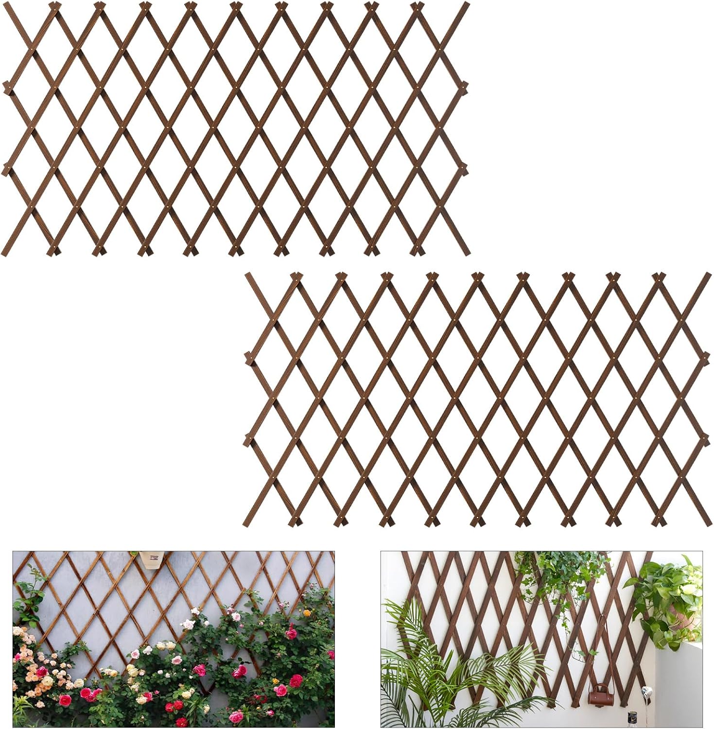 2 PCS Expandable Garden Trellis, 37" x 90" Trellis for Climbing Plants Outdoor, Wooden Lattice Fence Wall Panel Lattice Panels for Outside, for Climbing Plants Vine Ivy Rose Cucumbers Clematis