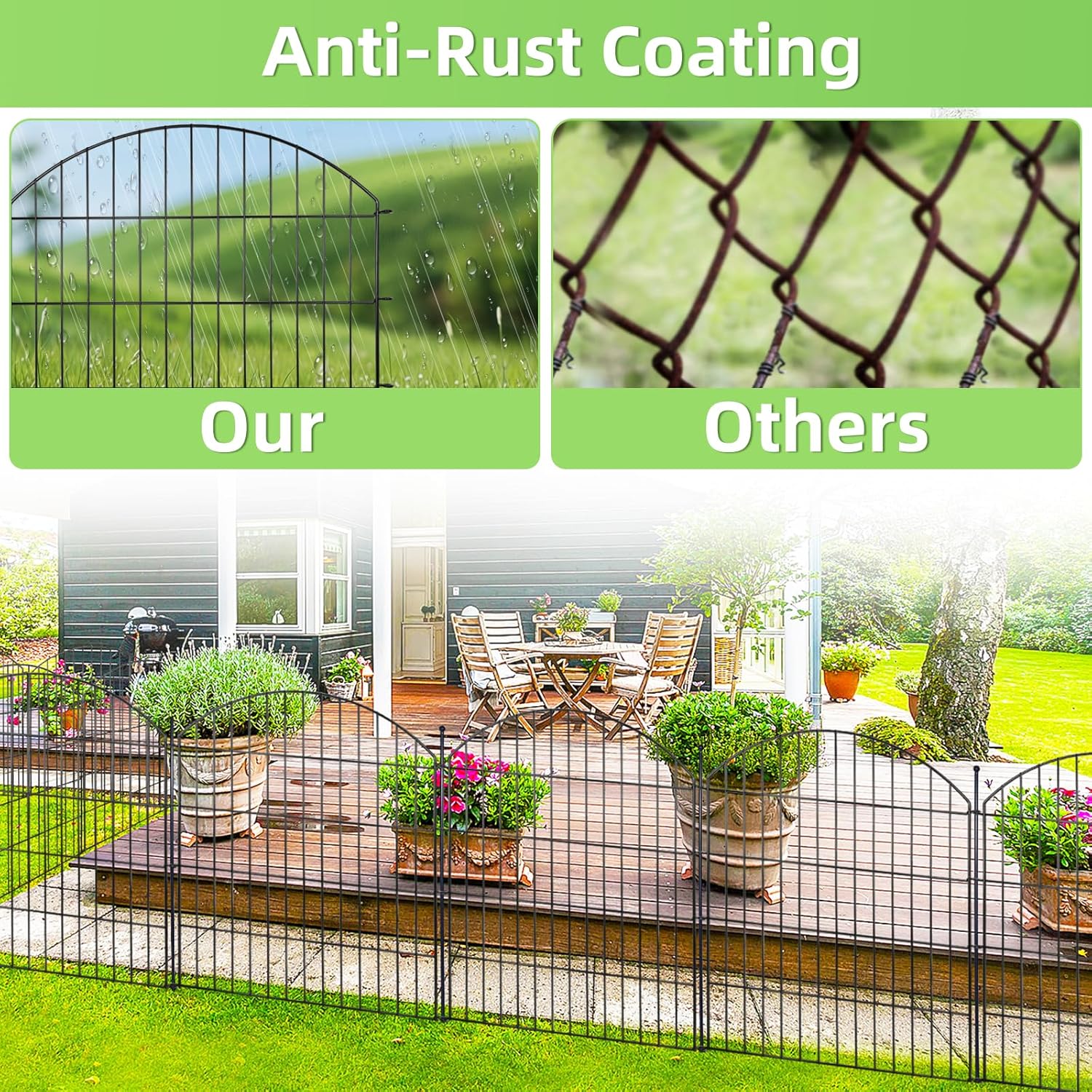Decorative Garden Fence 32in (H) x12ft (L), 5 Pack No Dig Fence Animal Barrier for Dog with Lock, Arched Flower Bed Edging, Wire Border Panel Fencing for Yard Patio Outdoor Decor