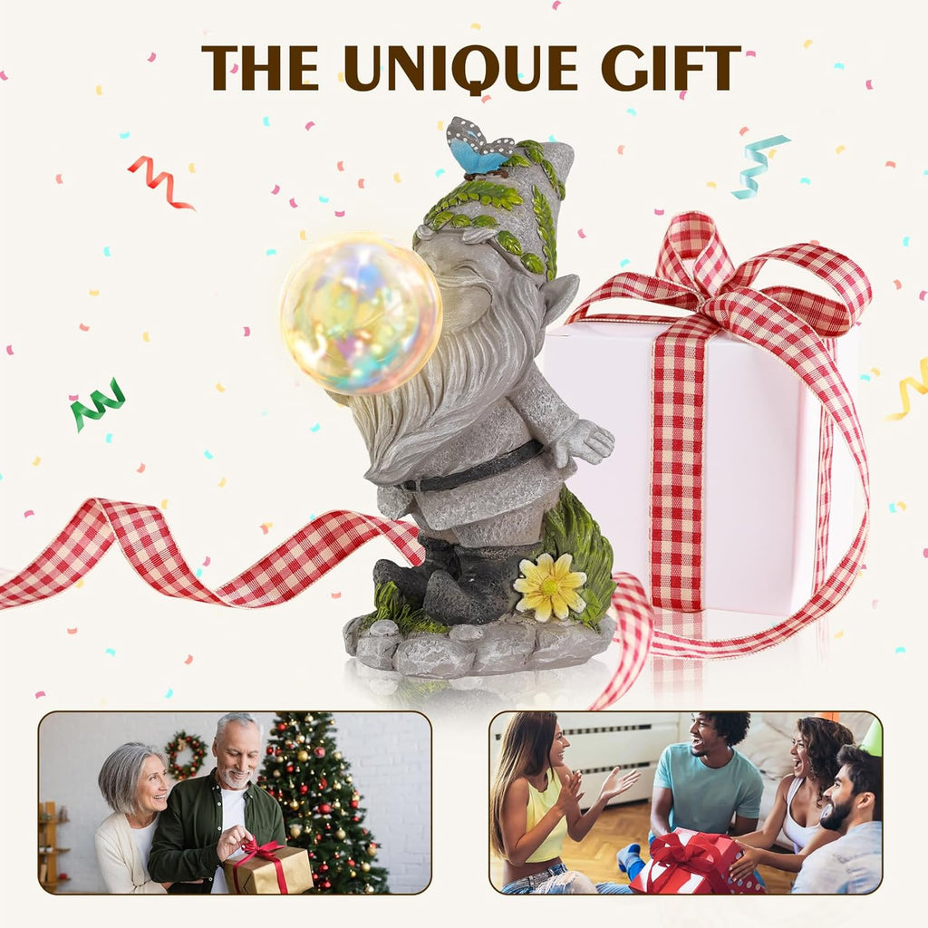 MININOVA Cute Solar Decor Statues Outdoor Standing Gnome Blowing Bubble Beautiful Garden Decorations for Patio Lawn Porch Housewarming Birthday Gift