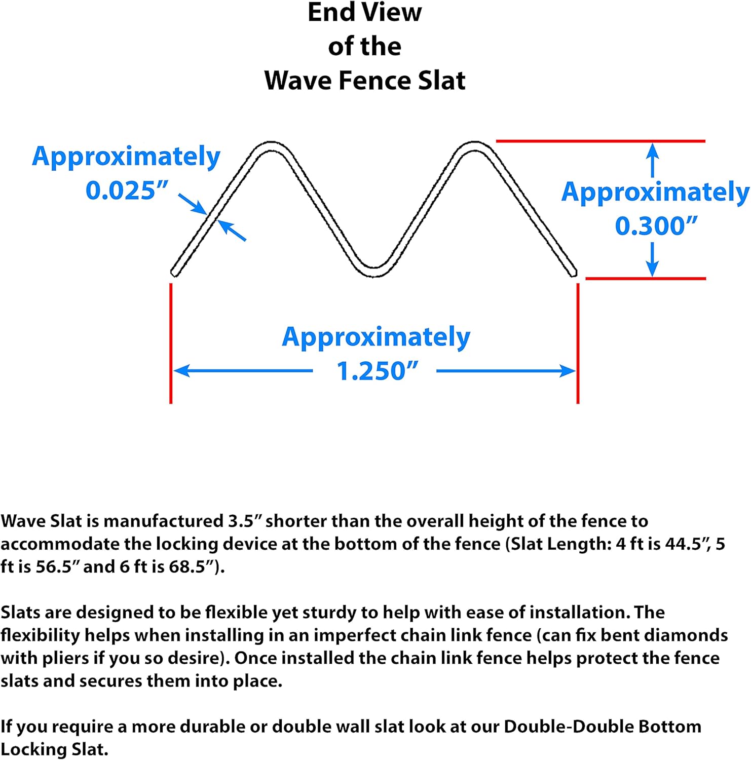 Wave Slat (9 Colors) Single Wall Bottom Locking Privacy Slat for 4', 5', 6', 7' and 8' Chain Link Fence (6 ft, Sky Blue)