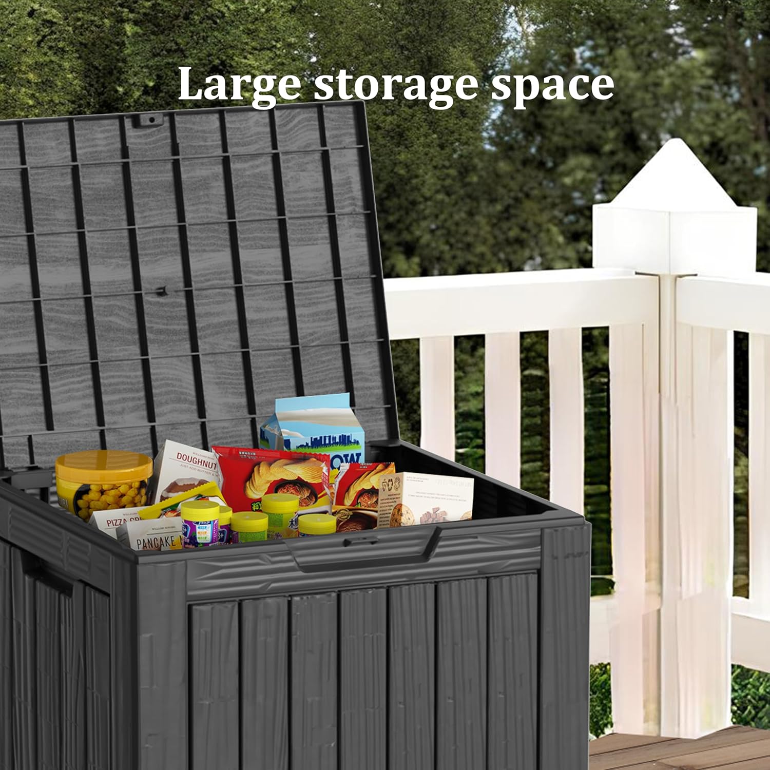 30 Gallon Black Resin Deck Box - Lockable, Waterproof Outdoor Storage for Patio Cushions, Garden Tools & Package Delivery - UV-Resistant Utility Container for Porches, Balconies