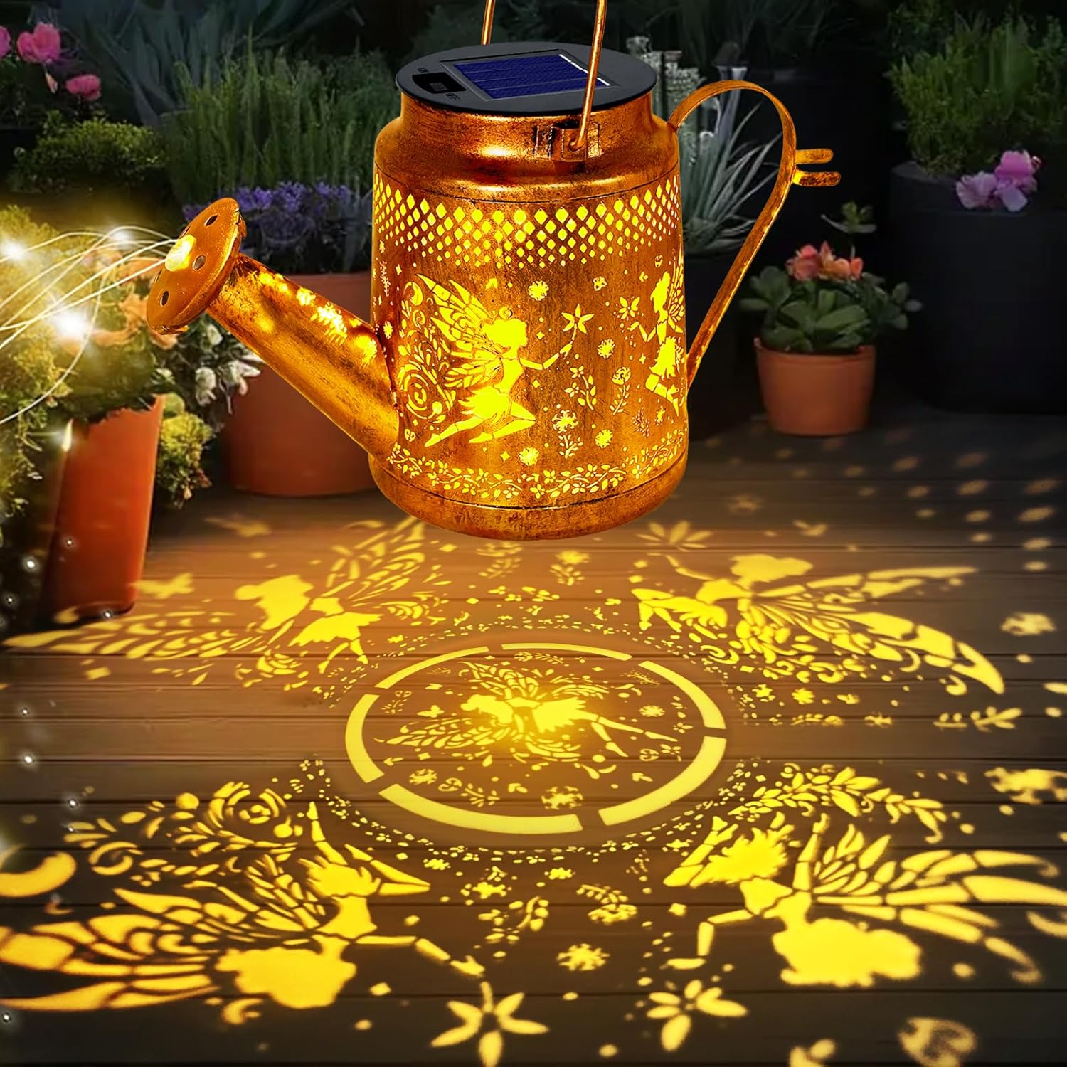 Fariy Solar Lights Outdoor Waterproof, Solar Watering Can Lights with Shepherd Hook, Metal Angel Hanging Lantern Garden Decor Yard Outside Patio Lawn, Gifts for Mom Grandma Women Birthday