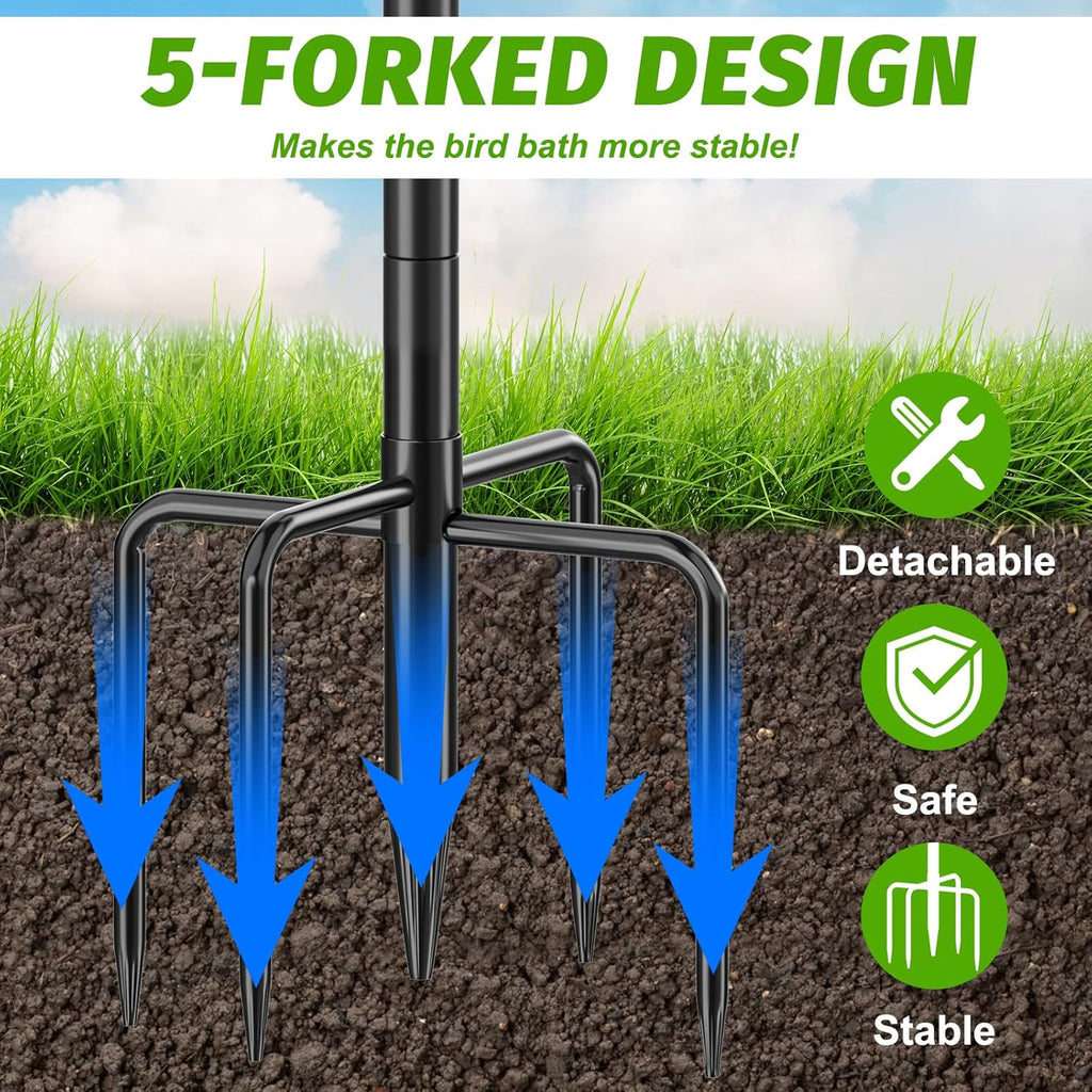 38In Bird Bath for Outside, Metal Birdbath Bowl Decorated Metal with 5 Prong Base Stand Outdoor Bird Baths Bird Feeder Garden Decor Yard Art (Blue-Green)