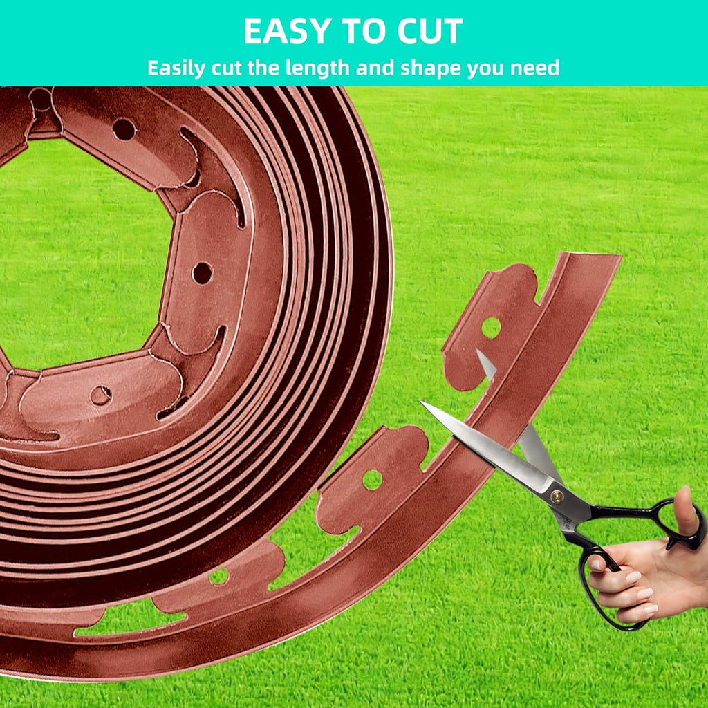 Landscape Edging Coil 66 FT, 4 Inch Tall Garden Edging Border Flexible Lawn Edging Kit with 60 Spikes, Plastic Edging for Landscaping Flower Beds Yard Pathway Paver Edging (4IN x 66FT, Brown)