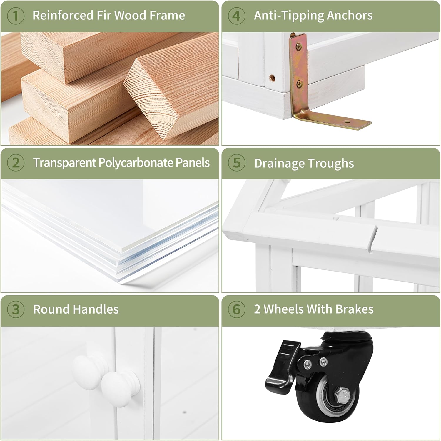 Merax 69.3" H Wood Garden Greenhouse, Balcony Portable Mini Cold Frame with Wheels, Movable Storage Box and Openable Roof, Flower Plants Shelf for Balcony Outdoor Indoor Backyard, White