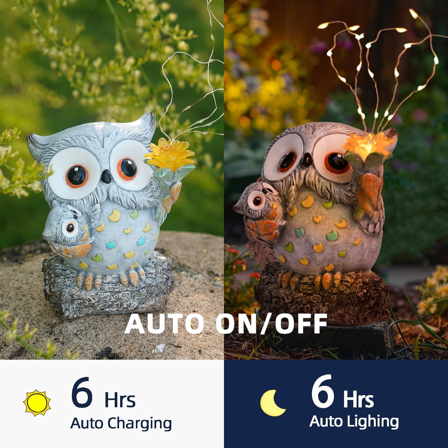 Solar Garden Statues Outdoor Decor, Fairy Owl Statue Garden Decor, Resin Yard Decorations Outdoor for Patio, Porch, Balcony, Lawn Ornaments, House Warming Birthday Gifts for Mom Women Grandma