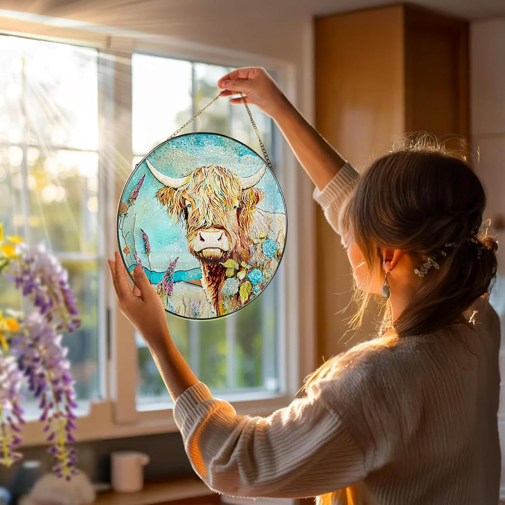 Stained Glass Window Hanging, Stained Glass Suncatcher, Cow Sun Catcher, Window Hanging Decor, Cow Gift, Gifts for Mothers Day or Fathers Day, Christmas or Birthday Gift, Gifts for Her Him