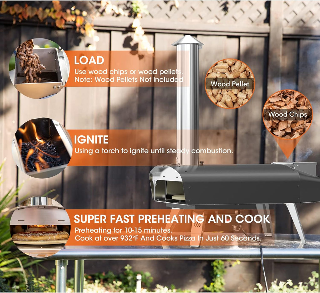 Outdoor Pizza Oven Wood Pellet Fired Pizza Stove with Automatic Rotating System, Pizza Stone, Pizza Peel and Carry Bag (Tisserie W-Oven Series) - Global Patent