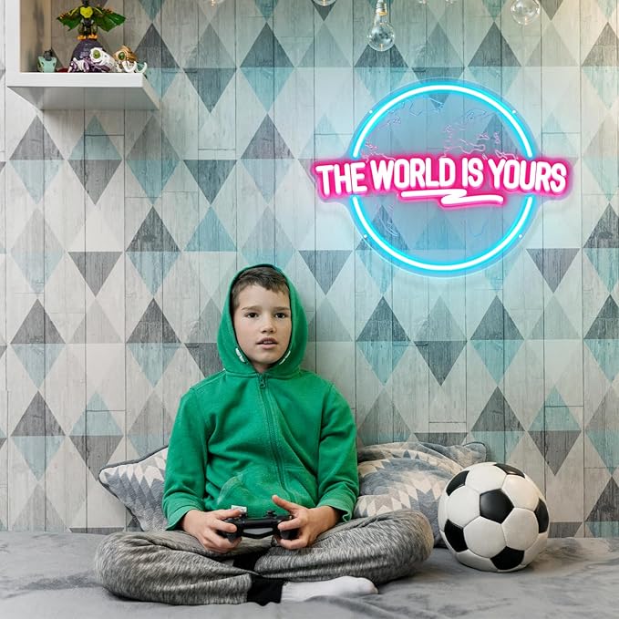 The World Is Yours Neon Sign, Carved Planet The World Is Yours LED Neon Light Lamp for Wall Decor, Light Up Signs for Office Wedding Man Cave Game Room Bedroom Birthday Gift