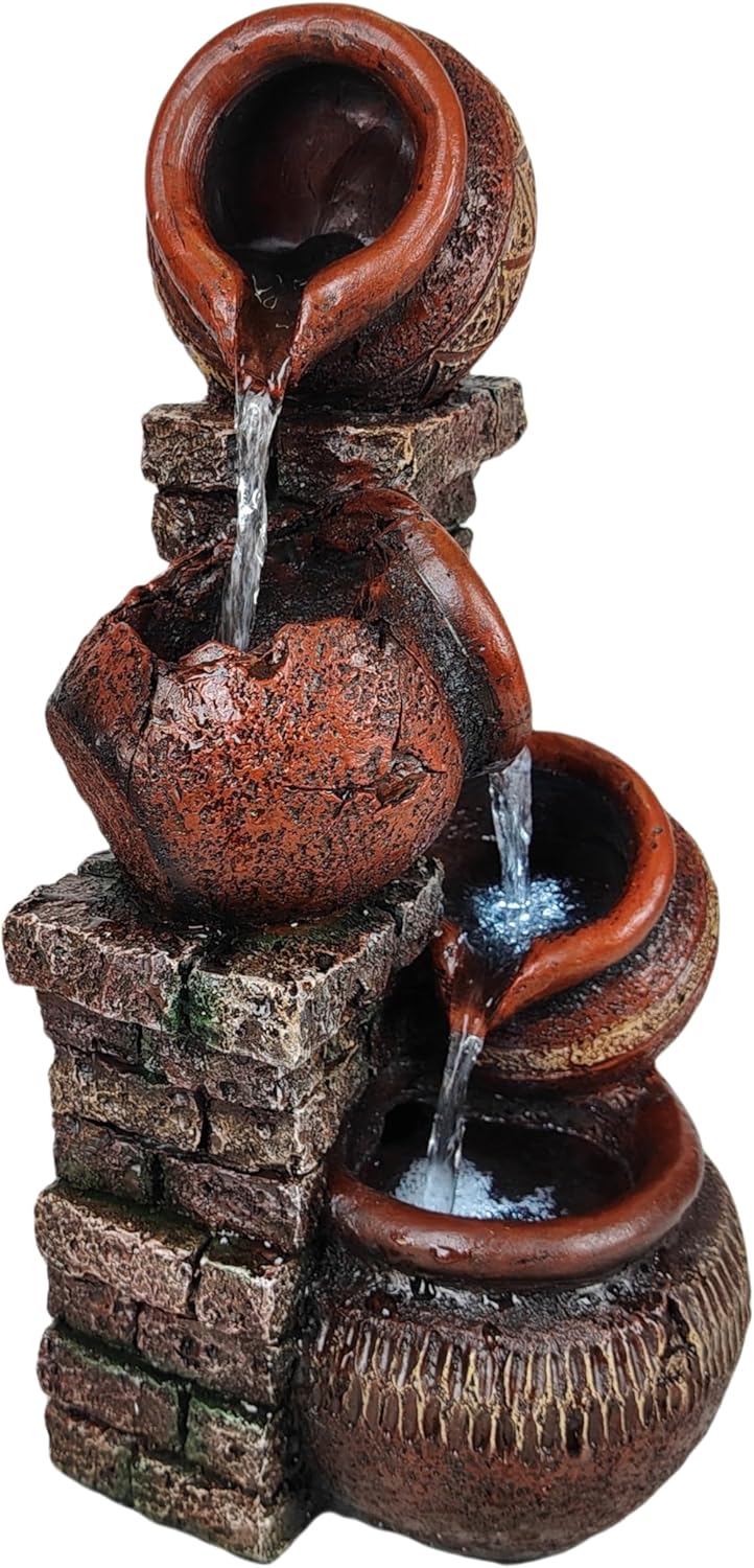 Indoor Desktop Fountain with Led Light - Layered Rock Waterfall Fountain, 13.77 x 5.9 x 5.9 inches, Silent Tabletop Water Feature Decor for Relaxation