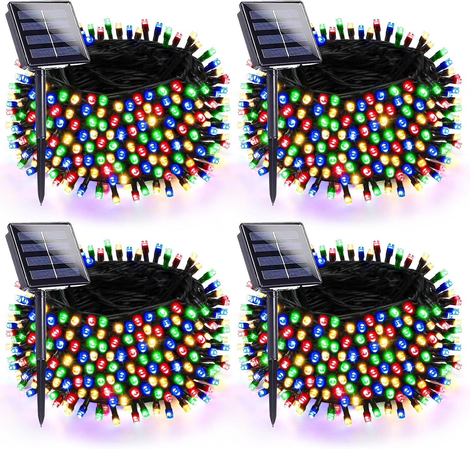 4 Pack 180FT Solar Christmas Lights Outdoor Waterproof, Super Bright 320 LED Solar String Lights with 8 Lighting Modes, Green Wire Twinkle Tree Light for Outside Xmas Party Decorations (Multi-Colored)