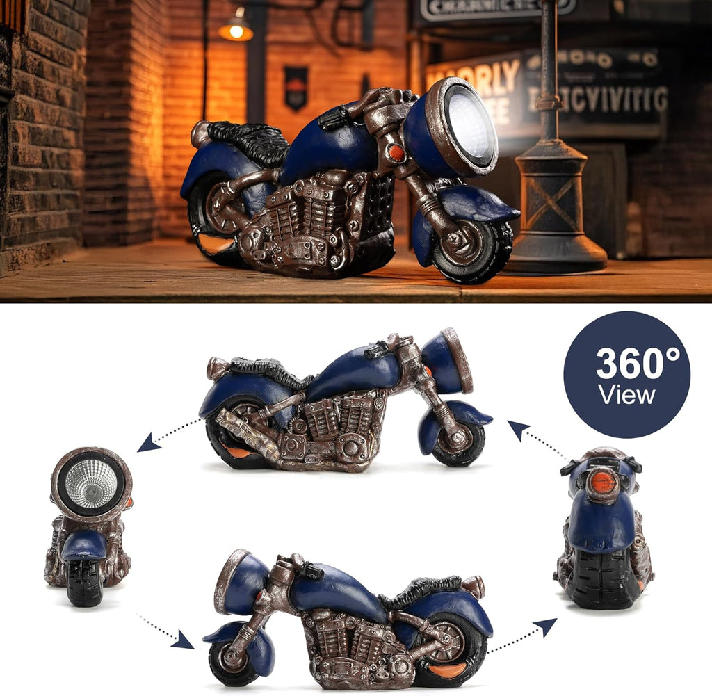 Solar Outdoor Garden Motorcycle Statue, Resin Motorcycle Sculpture with LED Lights, Ideal for Garden, Courtyard and Lawn Decoration, Housewarming and Birthday Gift