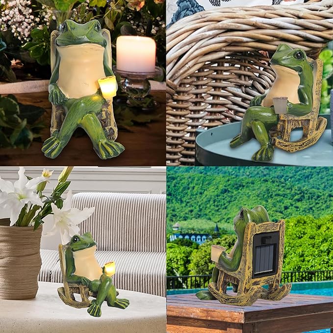 Miniature Frog Garden Statue Solar Light Frog Outdoor Decor Frog Figurine for Outdoor Indoor Home Lawn Yard Balcony Porch Patio Housewarming Gift for Women Mom Grandma 3.74"x2.75"x3.93"
