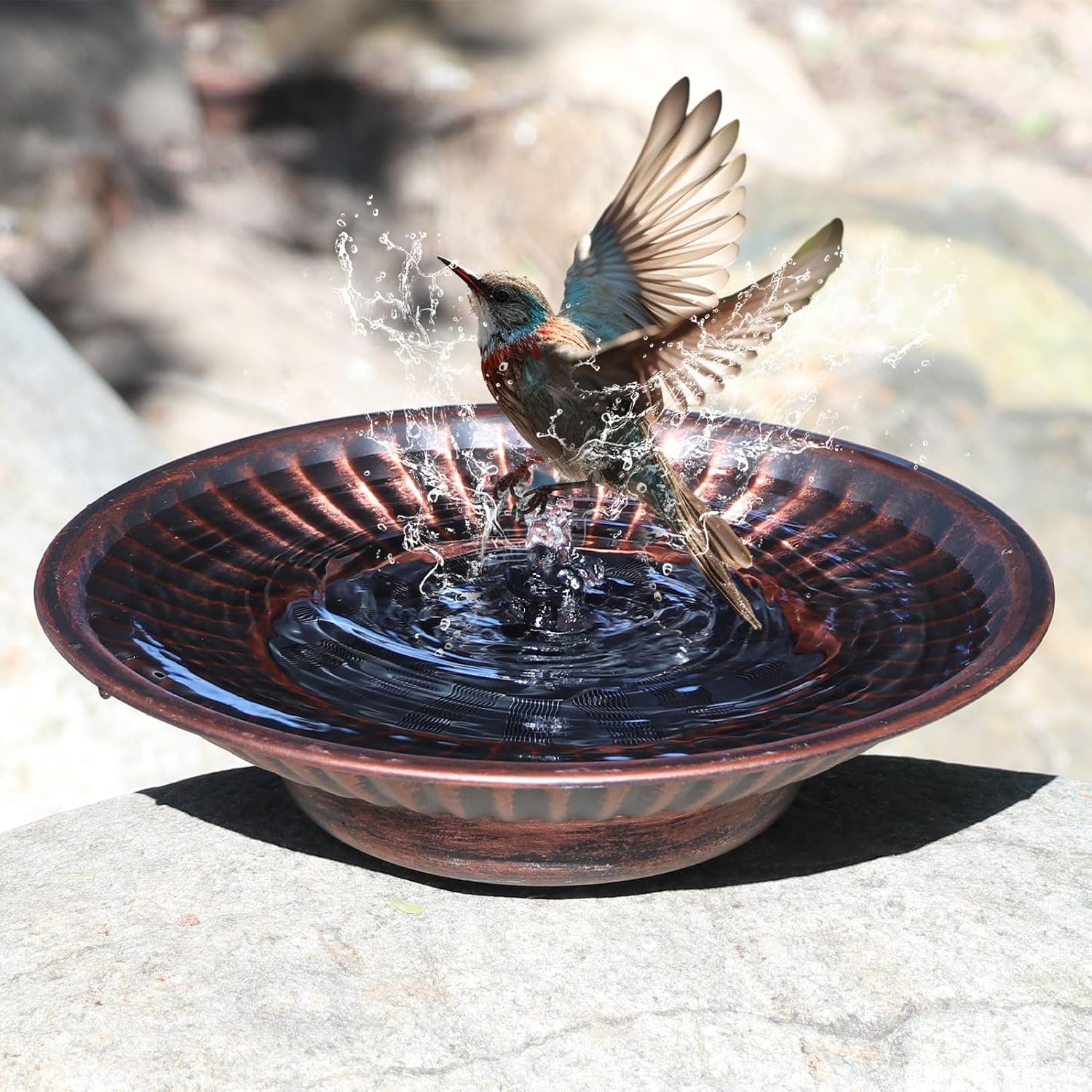 12.3" Solar Fountain Bird Bath for Outside, Metal Solar Bird Bath Fountains, Bird Bath Bubbler for Garden Patio Decor (Copper)
