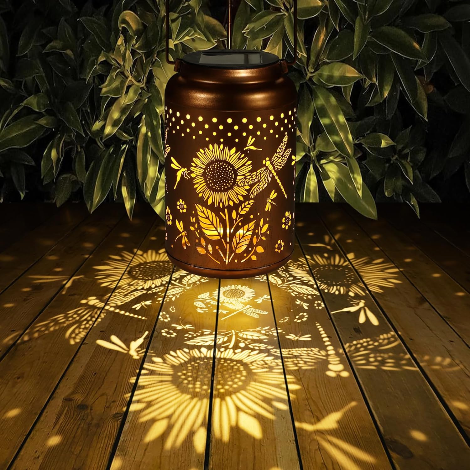 2 Pack Solar Lanterns Outdoor Waterproof, Dragonflies Garden Decor Gifts for Women Mom Grandma Hanging Solar Lights Metal Decoration Outside for Yard, Pati(Sunflowers)