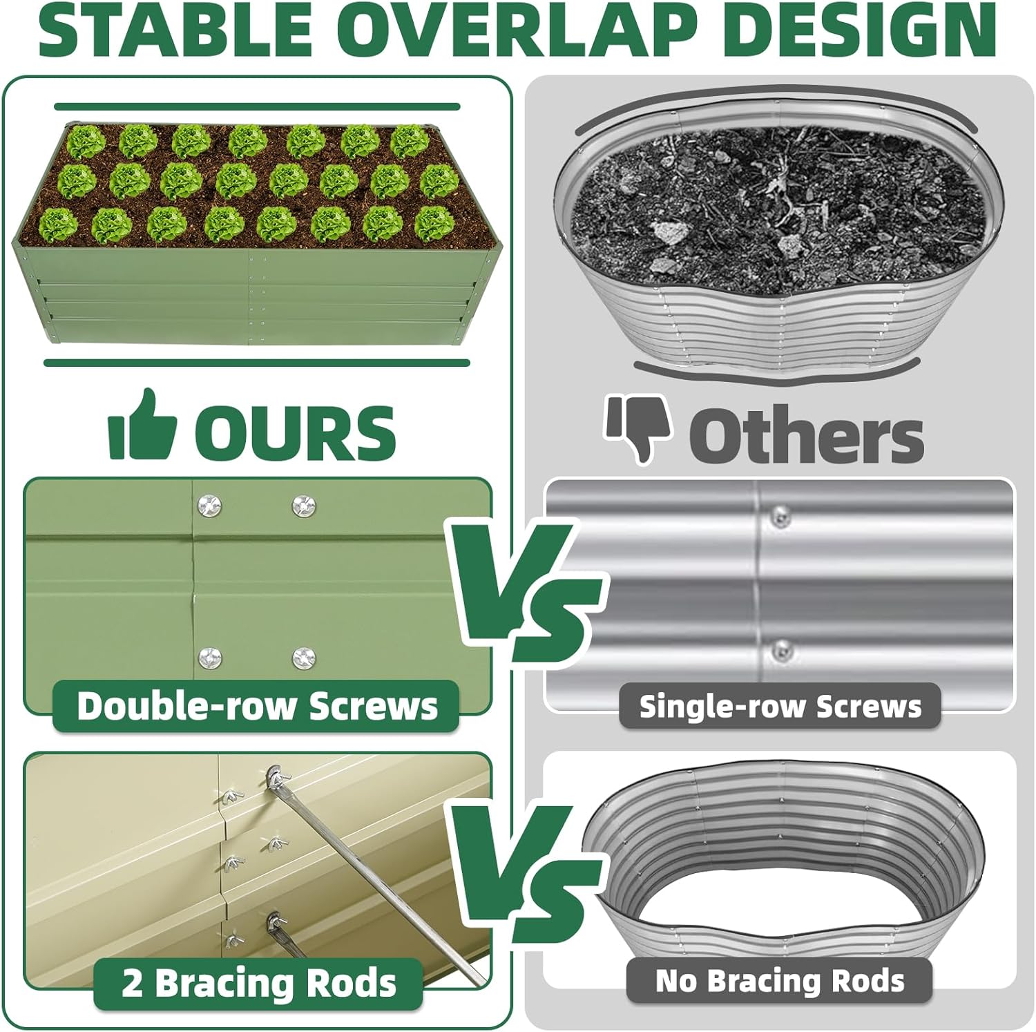 G GOOD GAIN 6x3x1.8ft Raised Garden Bed - Metal Planter Box Outdoor with Weed Barrier Fabric | Deep Root Raised Beds for Gardening Vegetables Flowers Herb Fruits (Olive Green)