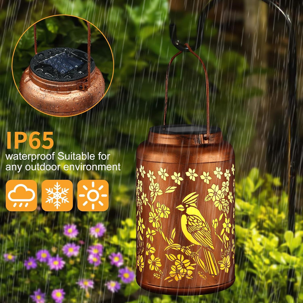 Solar Lanterns Outdoor Waterproof Garden Decor Birthday Gifts for Women Mom Grandma Hanging Lights Metal Decoration Outside for Yard, Patio,Backyard,Porch(Red Bird)