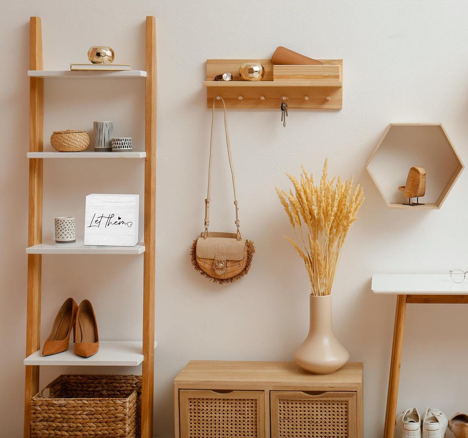 Let Them Wooden Sign, Desk Decorations For Women Office, 5x5 Inch Farmhouse Funny Office Decor Wood Box Sign, Desk Shelf Cubicle Accessories, Appreciation Gifts for Coworkers Boss, 06