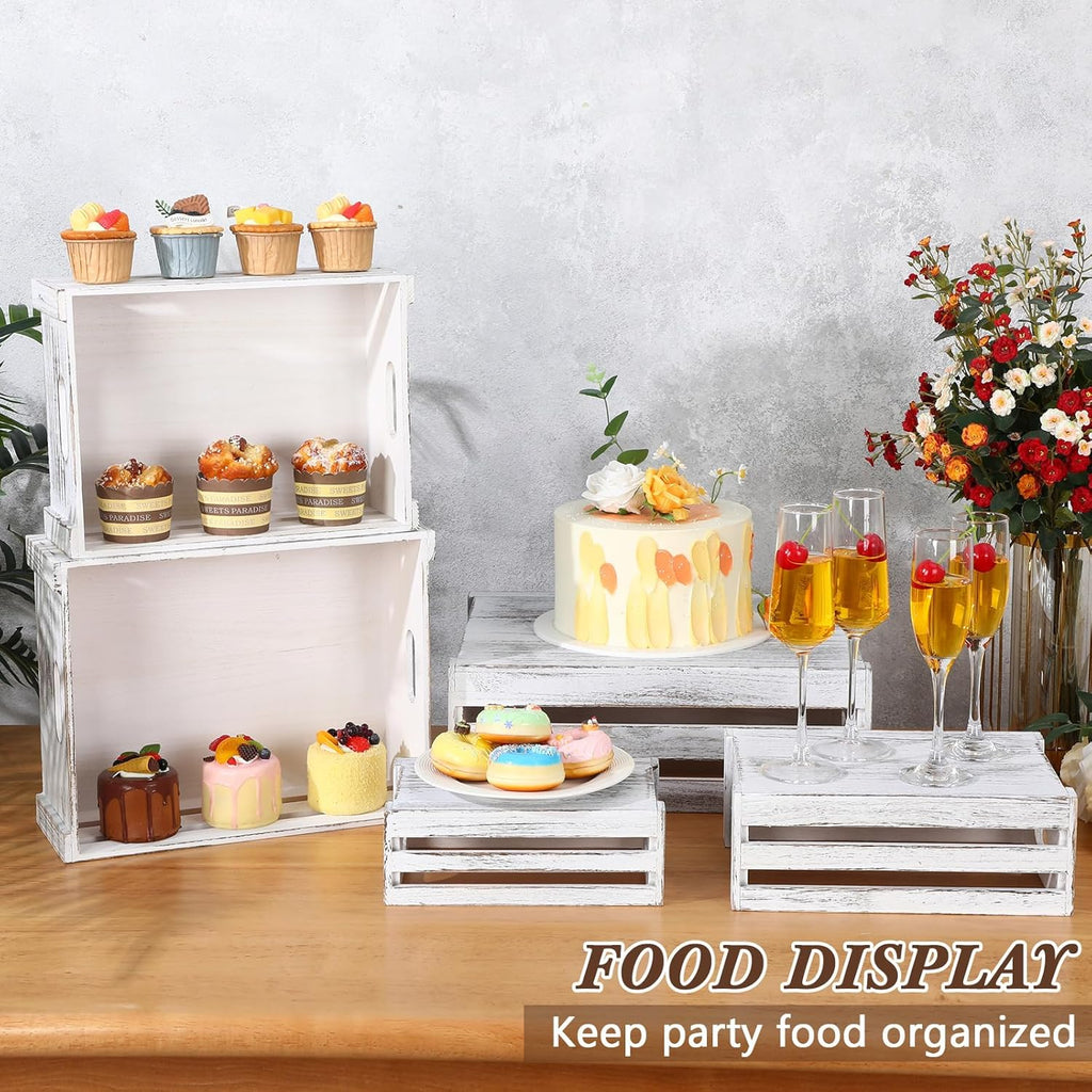 5 Pack Decorative Wood Crates for Display 5 Sizes Rustic Nesting Wooden Crates Vintage Storage Container Boxes with Handles Handmade Decorative Baskets Bin for Farmhouse(Vintage White)