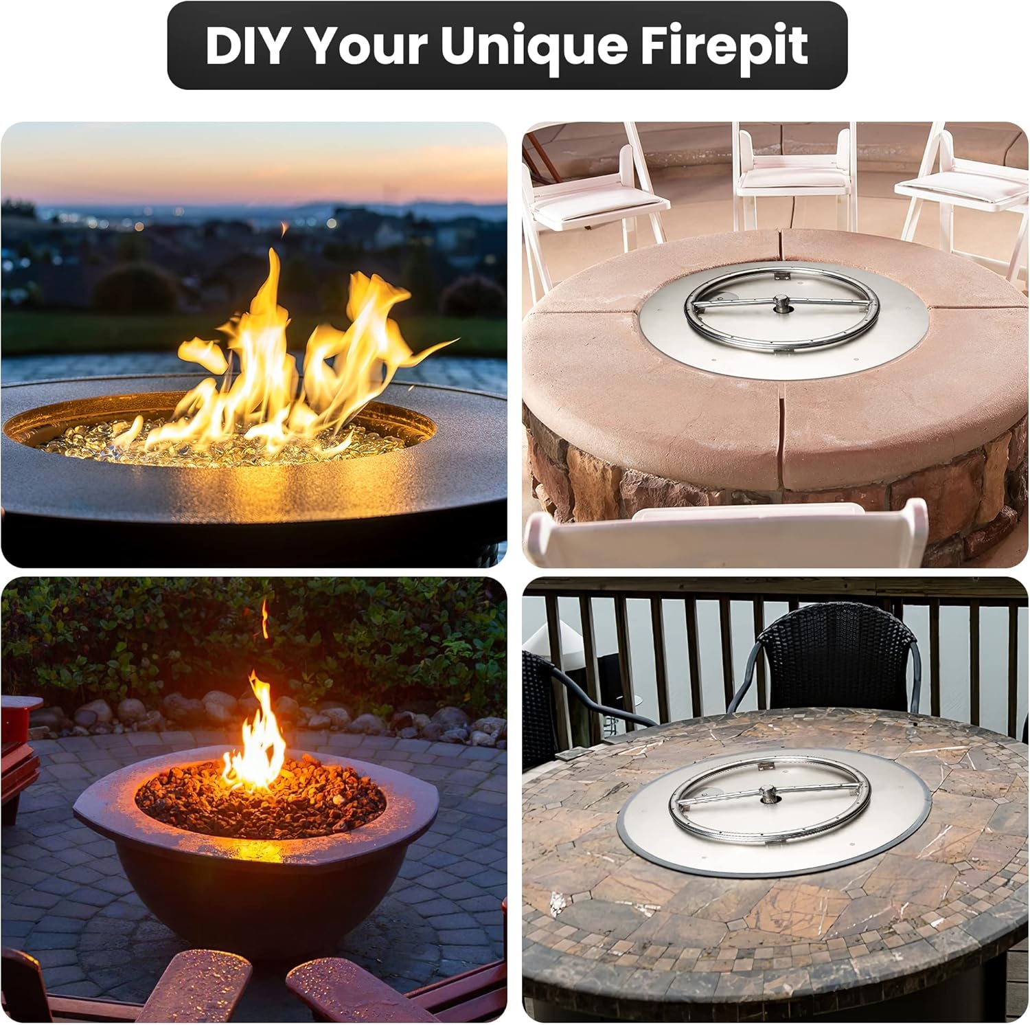 Stainless Steel Fire Pit Burner Pan & Ring Deluxe Kit for Natural Gas, 18-Inch Pan, 12-Inch Ring, 90,000 BTU Max