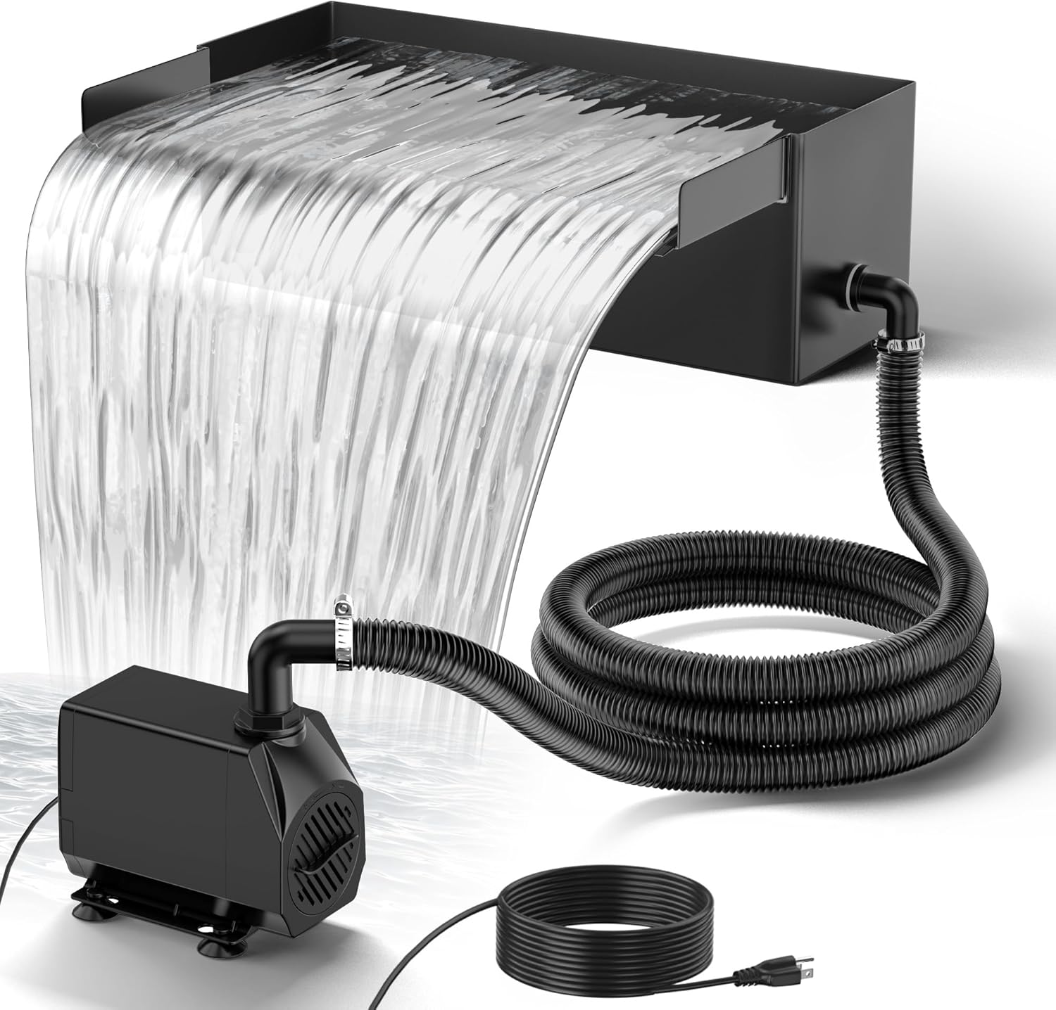 NFESOLAR Pond Waterfall Spillway Kit for Outdoor Pond up to 2000 Gallons, Includes 12.2" W Stainless Steel Pond Waterfall Box, 660GPH Ultra-Quiet Water Pump, 10FT Corrugated Tubing N4311