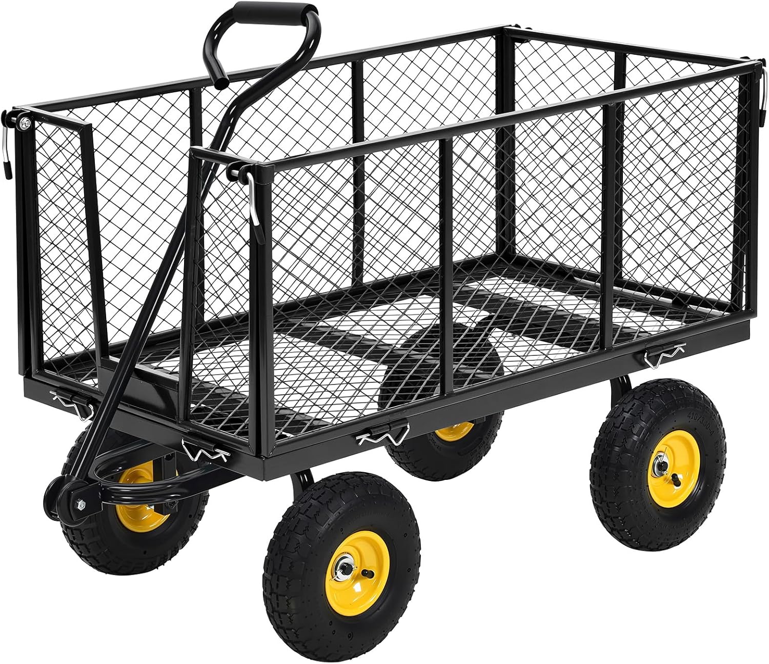 1100 Lbs Steel Garden Cart. Heavy Duty Metal Garden Wagon with 10" Wheels, Pullable Metal Garden Wagon with 180° Rotating Handle and Removable Sides for Farm, Yard