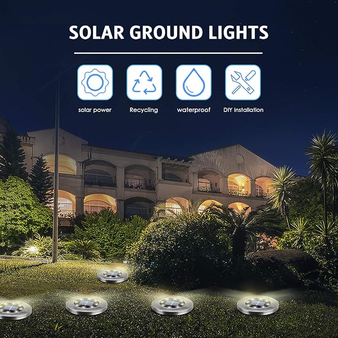 Solar Ground Lights - 16 Pack, In-Ground Pathway Lights for Garden, Lawn, Yard, Patio, Driveway, Steps and Walkway - White