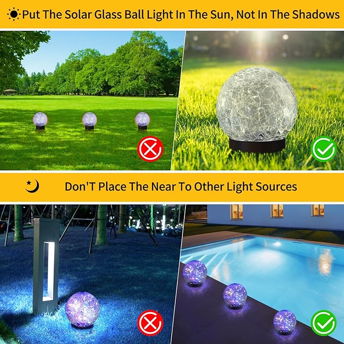 Solar Globe Lights Outdoor Waterproof-Solar Balls for Garden-Cracked Glass Ball Solar Lights Outdoor-Solar Orbs for Outside-Outdoor Decorations for Patio and Yard Lawn Backyard Decor